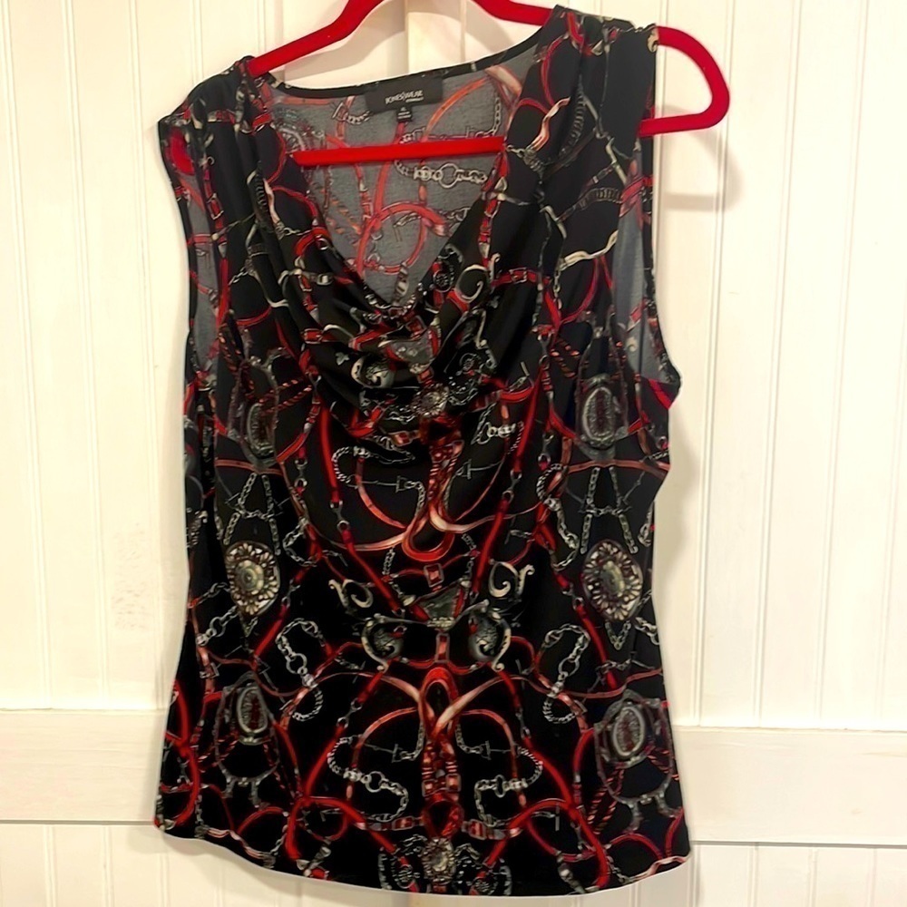 Jones Wear essentials black & red topW/ draped neck, size Xl (fits like an L)